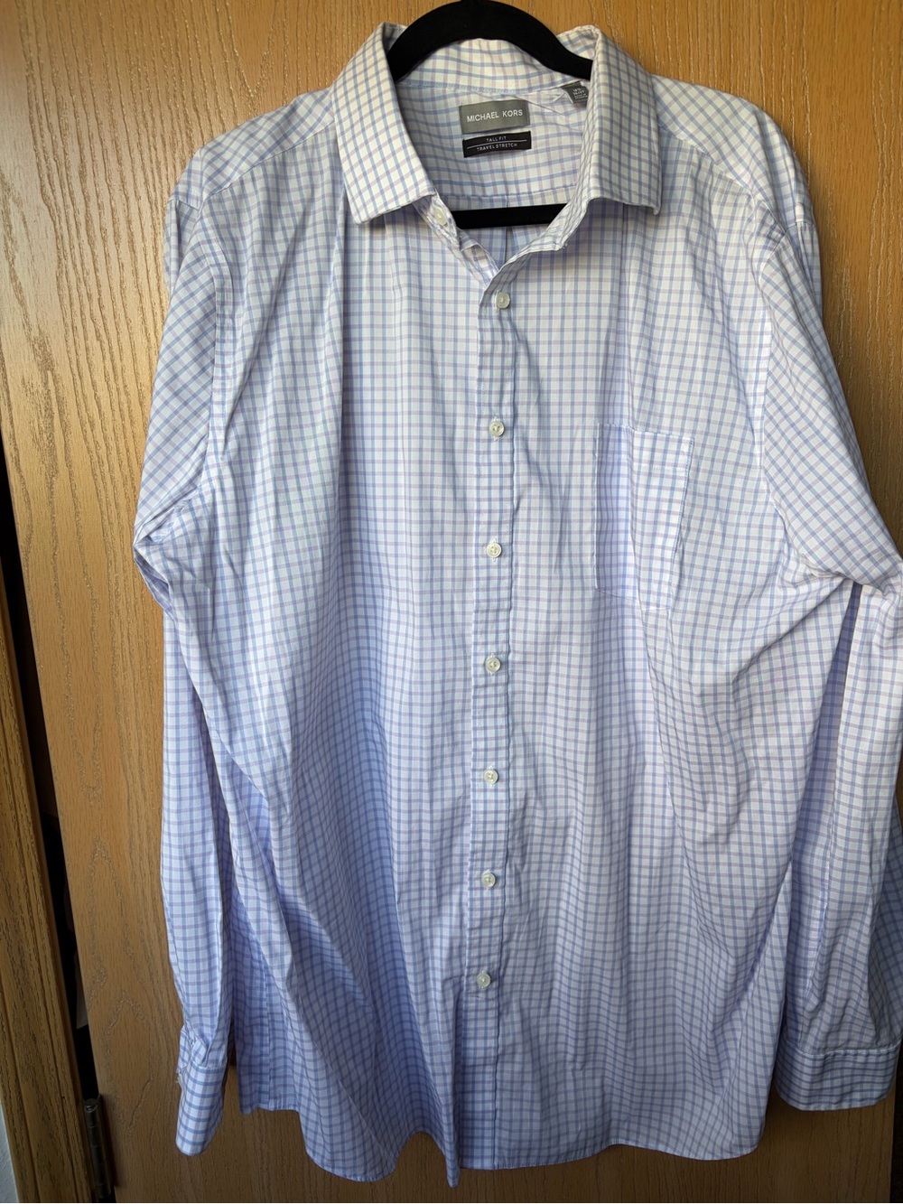 Michael Kors Men’s Blue and White Windowpane Dress Shirt